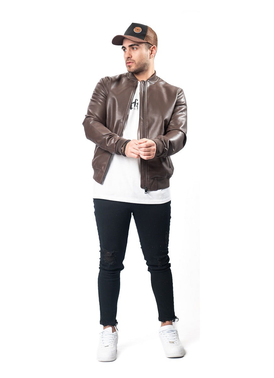 Campera Bomber Cuero Morris Marrón