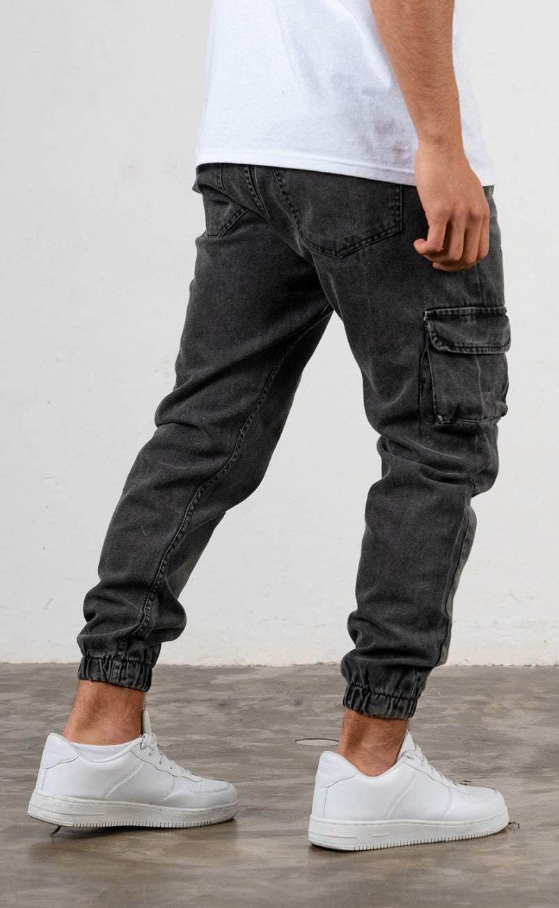 Jean Cargo Mom Gris Oscuro