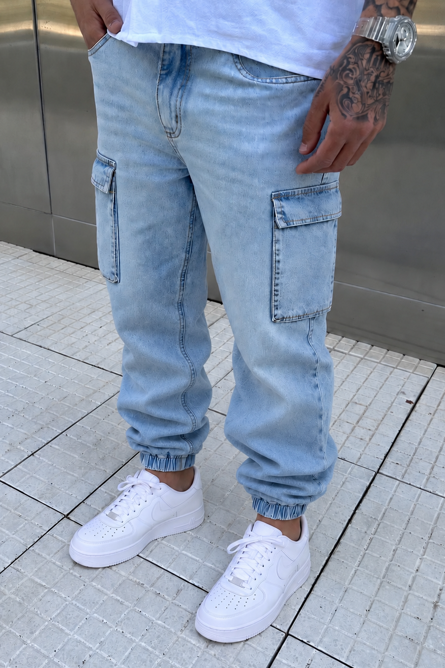 Jean Cargo Mom Derby Celeste