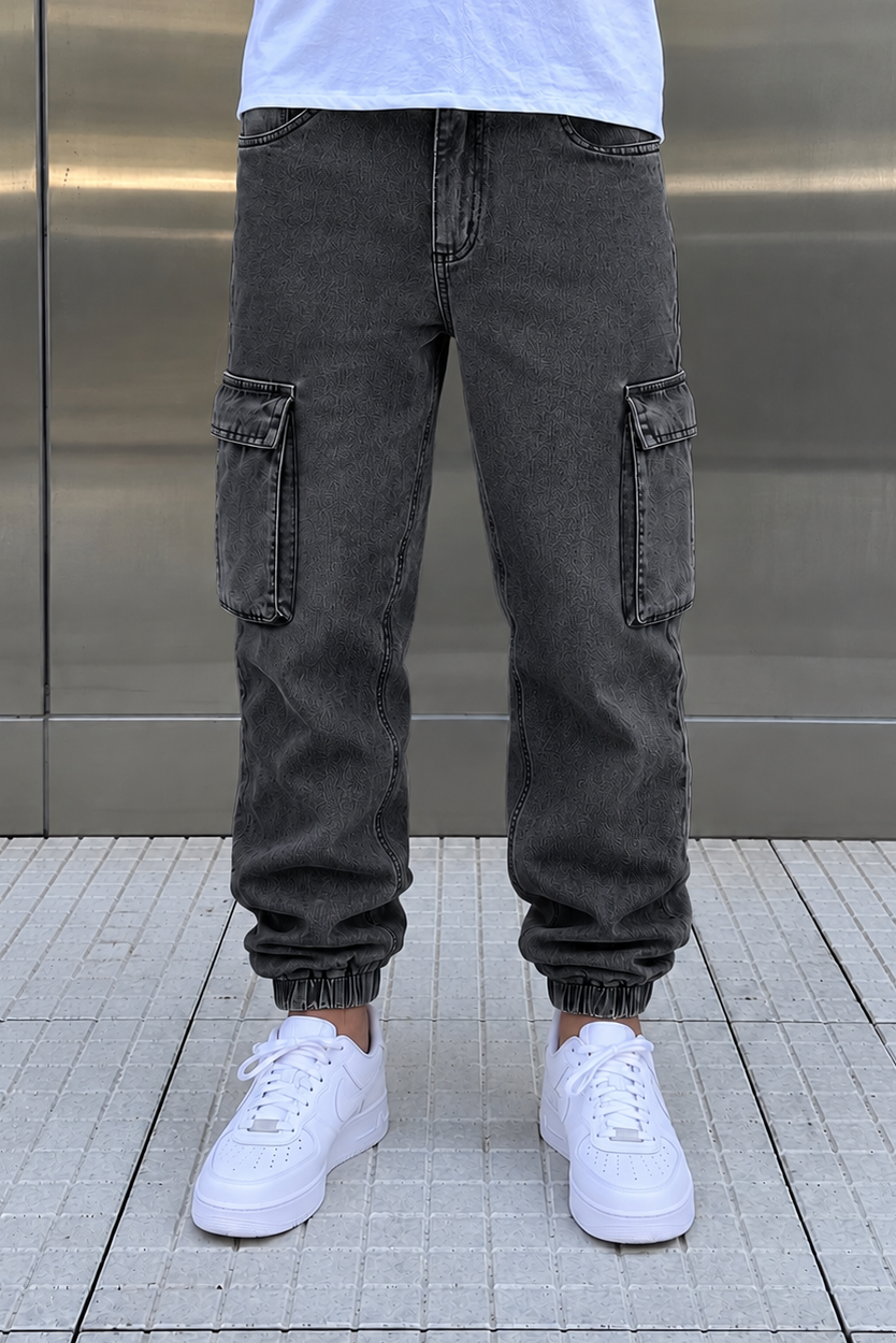 Jean Cargo Puño Mom Derby Gris Oscuro