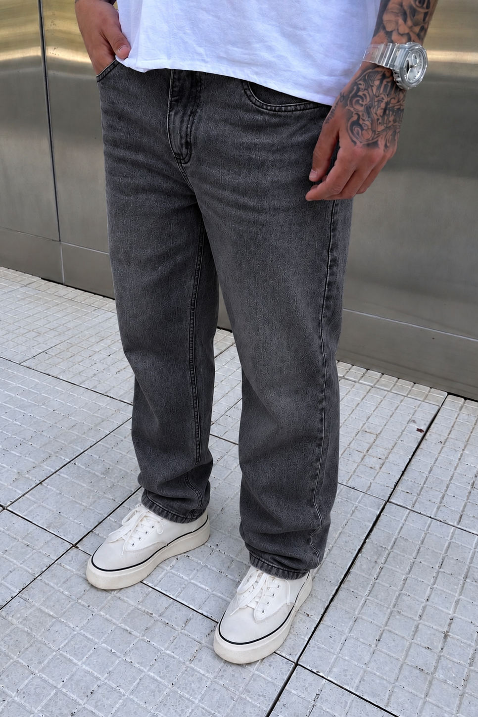 Jean Mom Liso Marc Gris Oscuro