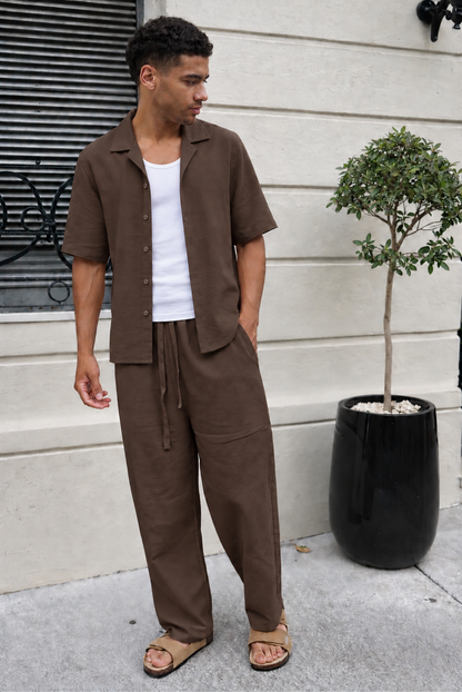 Pantalón Tusor Lino Toscana Marron