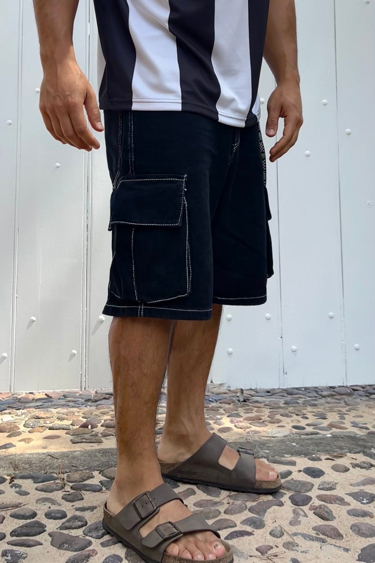 Bermuda Baagy Costura Blanca Break Negro