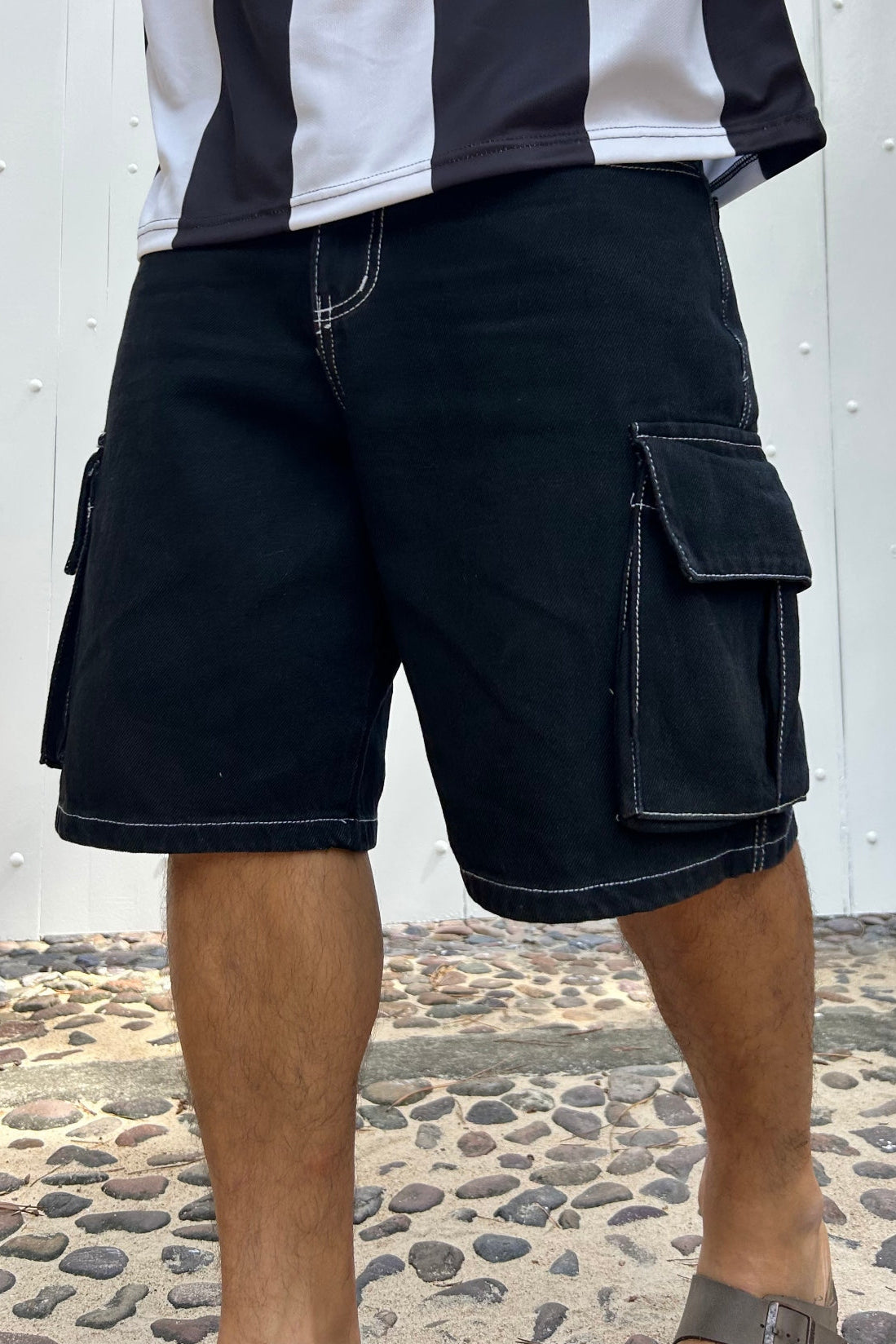 Bermuda Baagy Costura Blanca Break Negro