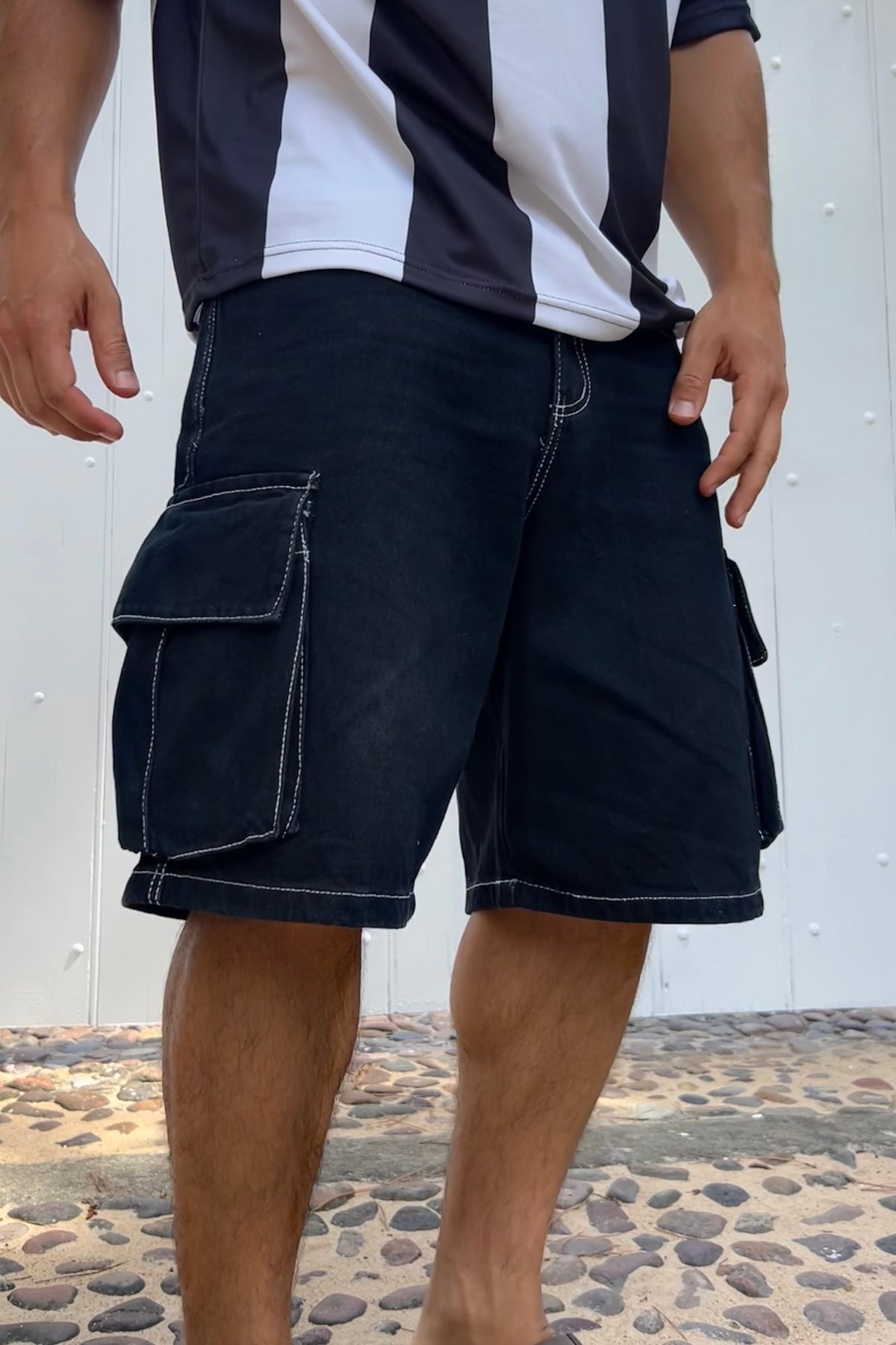 Bermuda Baagy Costura Blanca Break Negro