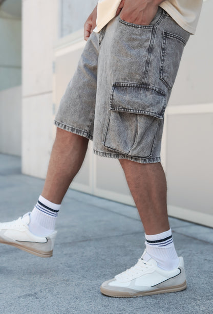 Bermuda Baggy Cargo Break Gris Claro