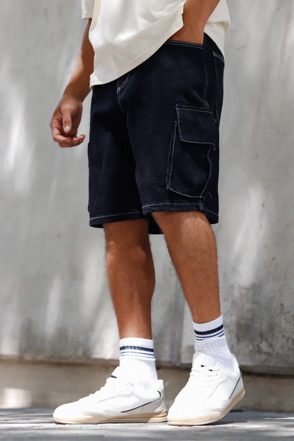 Bermuda Baggy Costura Blanca Break Negro