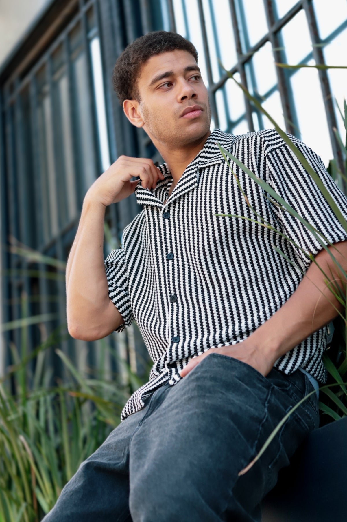 Camisa Rayas Tejida Lisboa Bla/Neg