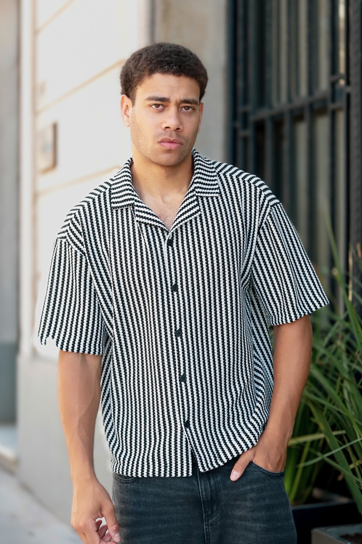 Camisa Rayas Tejida Lisboa Bla/Neg