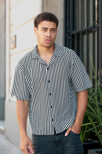 Camisa Rayas Tejida Lisboa Bla/Neg