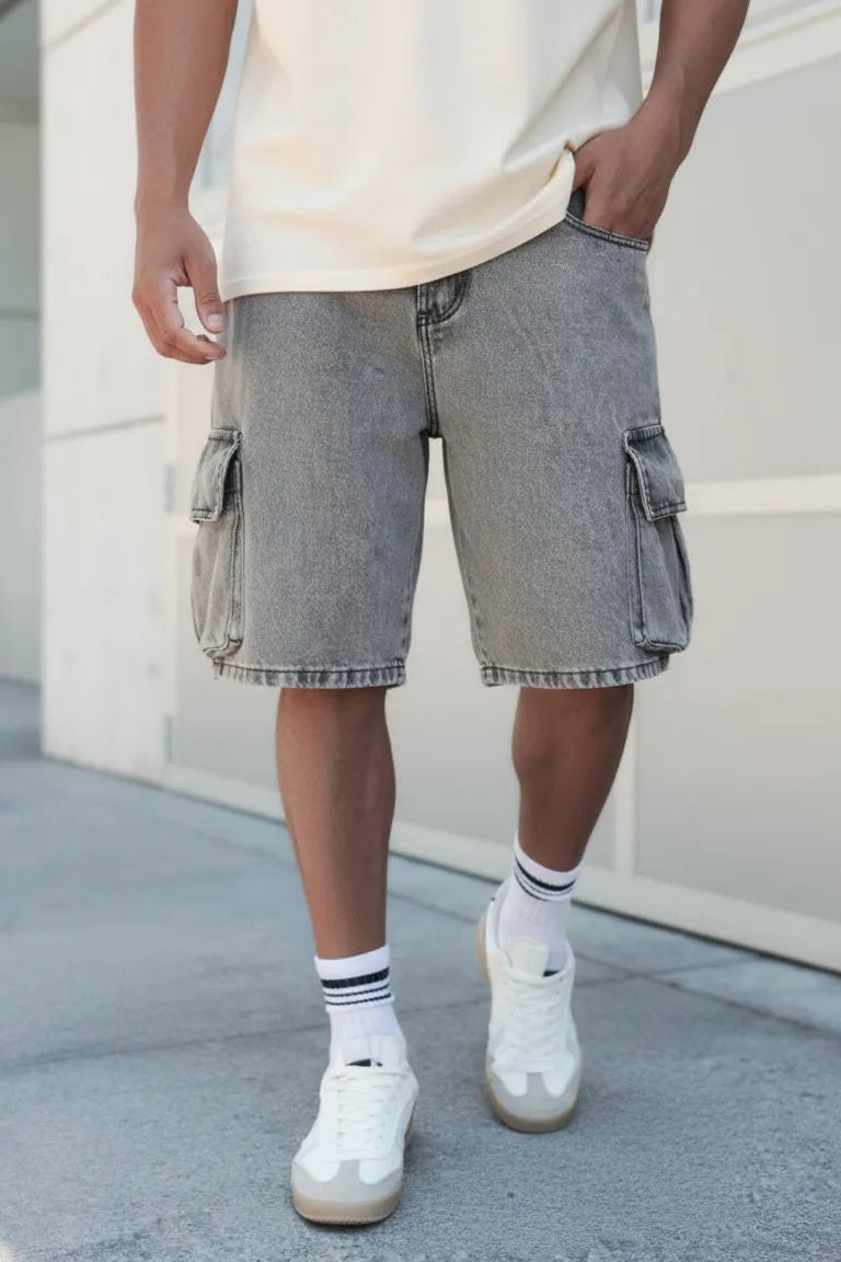 Bermuda Baggy Cargo Break Gris Claro