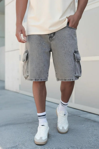Bermuda Baggy Cargo Break Gris Claro