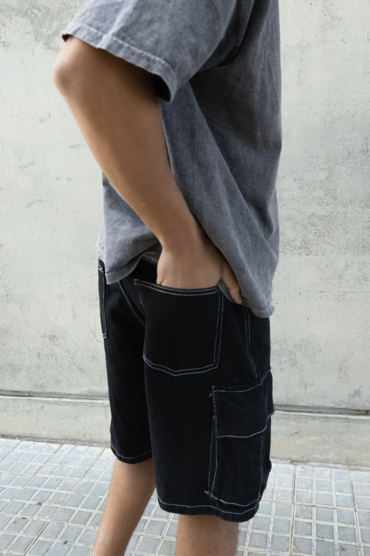 Bermuda Baagy Costura Blanca Break Negro