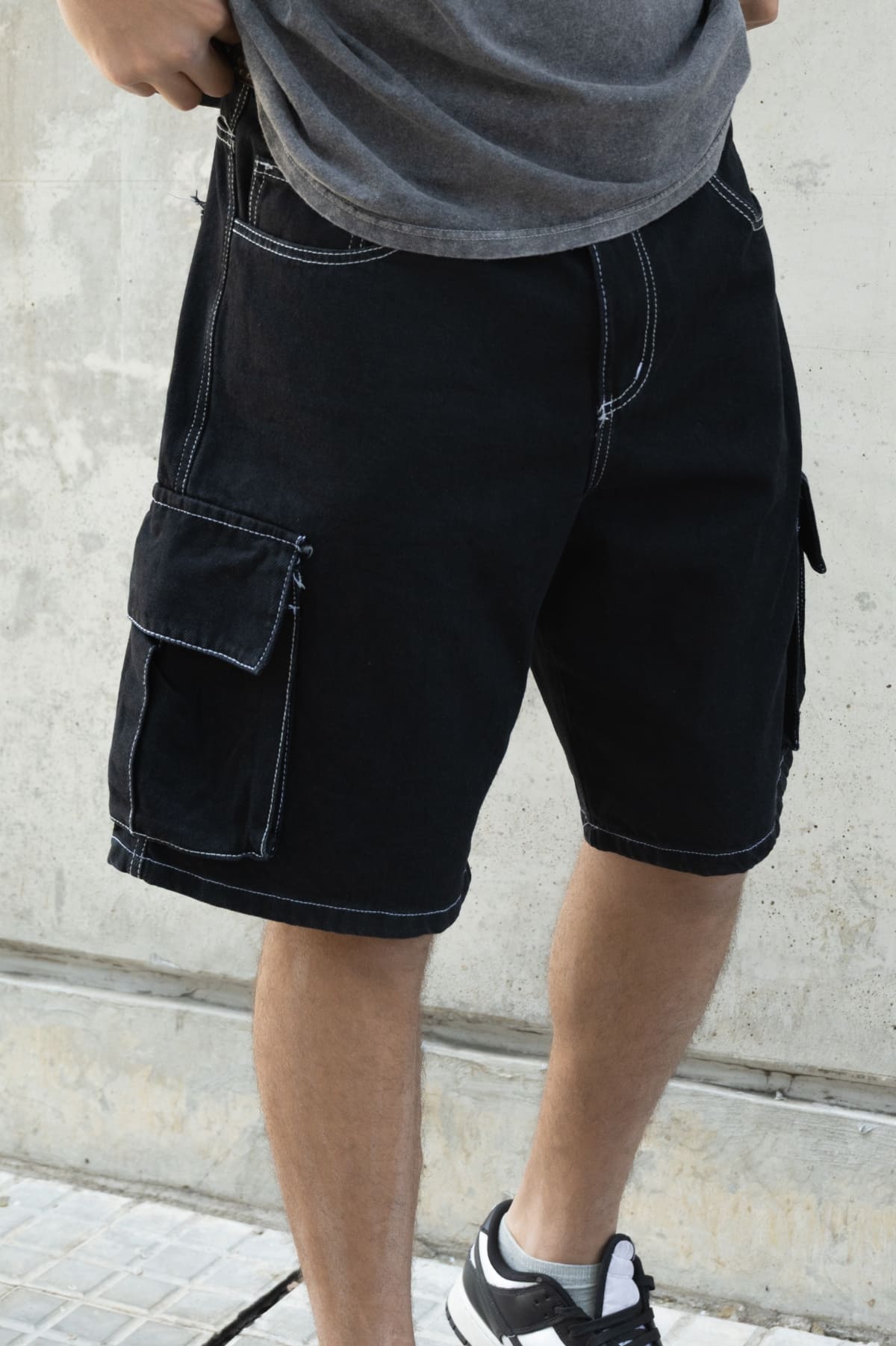 Bermuda Baagy Costura Blanca Break Negro