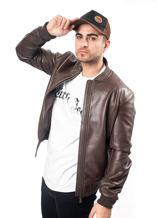 Campera Bomber Cuero Morris Marrón