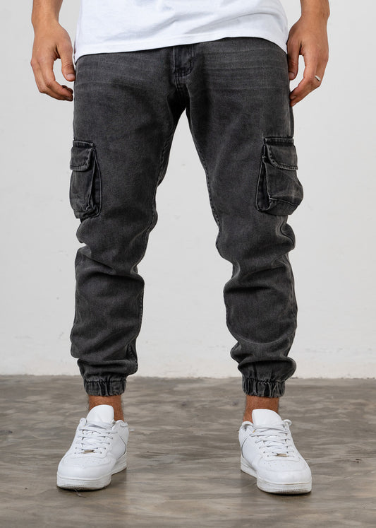 Jean Cargo Mom Gris Oscuro